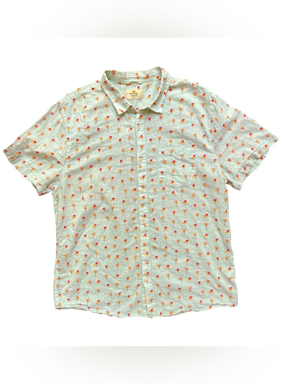 Marine Layer Light Green Short-Sleeve Palm Print Button-Down Shirt